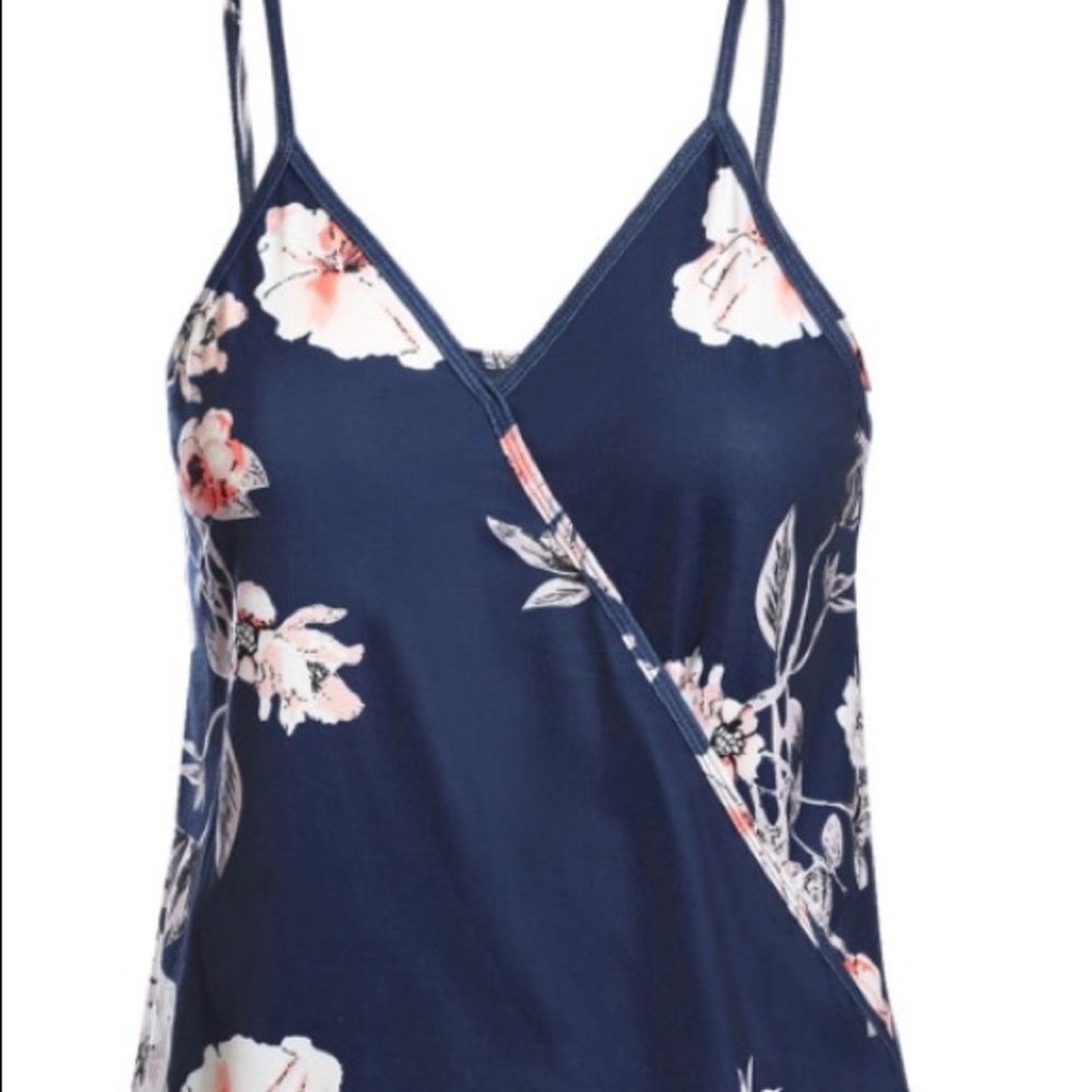 Strappy Tropical Blue Floral Print Casual Fit Hammock Neck Tank Top Wra… - Picture 1 of 4